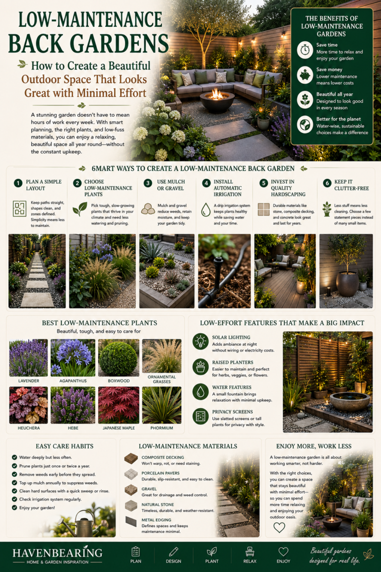 🦋 Low-Maintenance Back Gardens: How to Create a Beautiful Outdoor Space That Looks Great with Minimal Effort