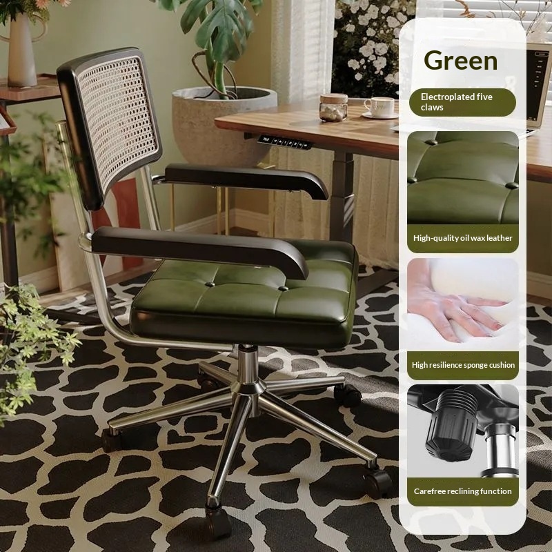 Retro-style Home Office Computer Chair Made From Imitation Rattan - Image 4