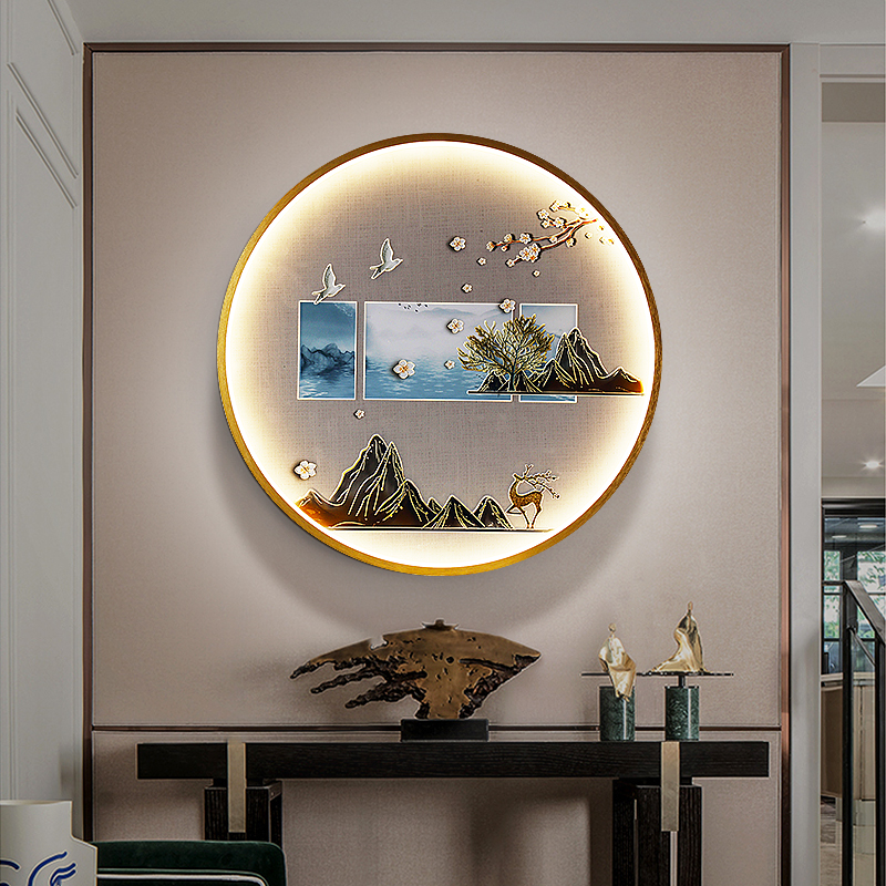 Three Dimensional Relief Entryway Decorative Painting Lamp Circular Background Wall Landscape Mural Lamp - Image 3