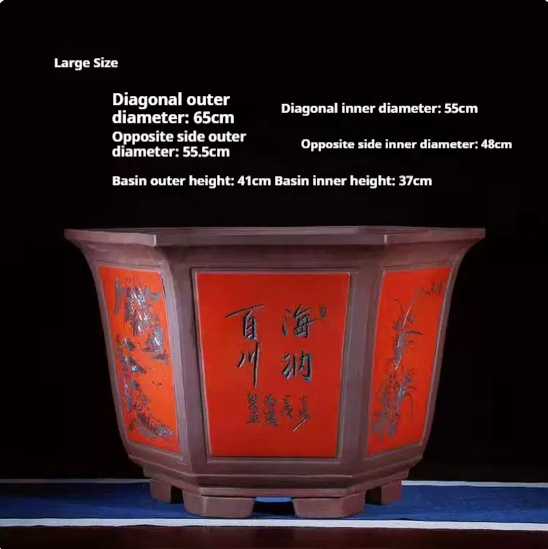 Premium Yixing Zisha Flower Pot Extra Large Handcrafted Hexagonal Planter