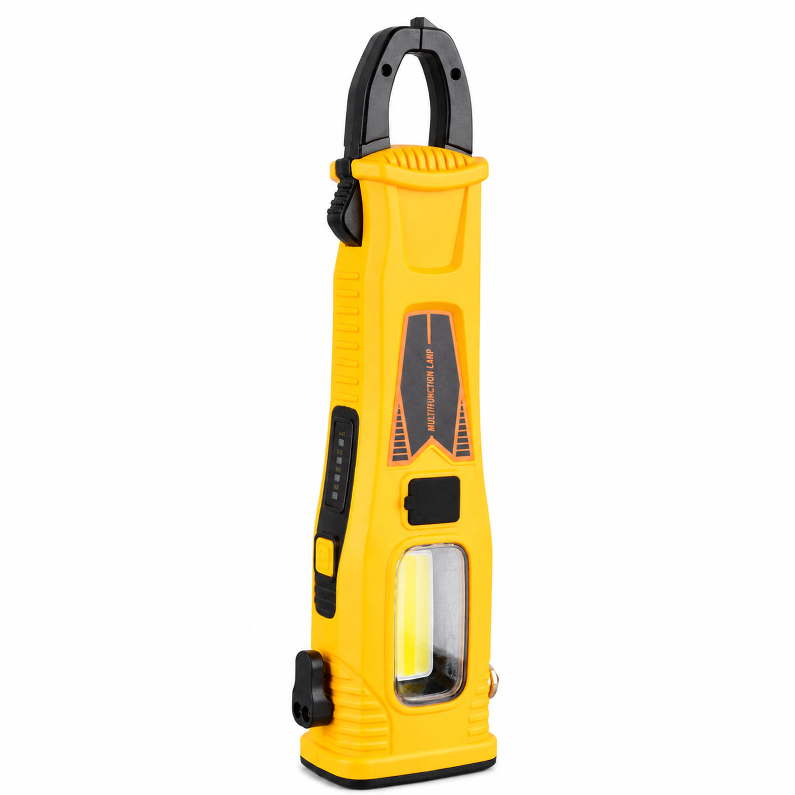 Solar Powered Rechargeable Magnetic Battery Display LED Flashlight W5216 Yellow 1100LM For Camping Outdoor Emergency