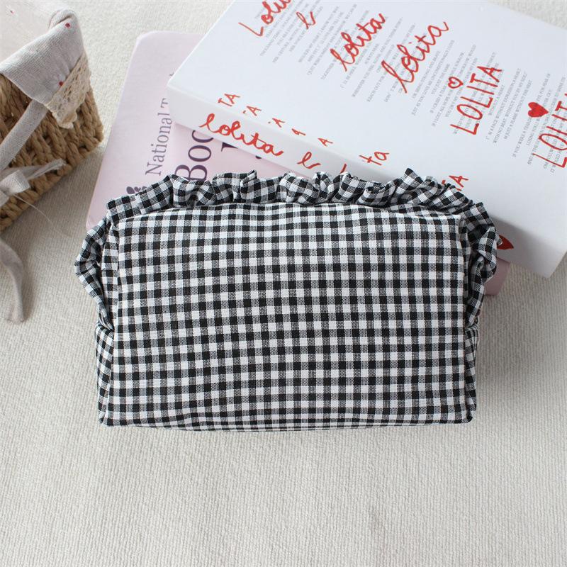 Pleated Plaid Lace Large-Capacity Pencil Case For Students