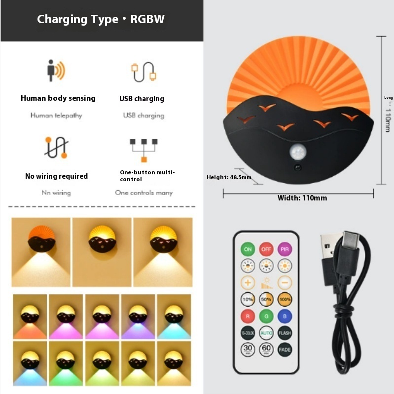 Remote Control Small Night Lamp Wireless Spotlight Rechargeable Battery Induction