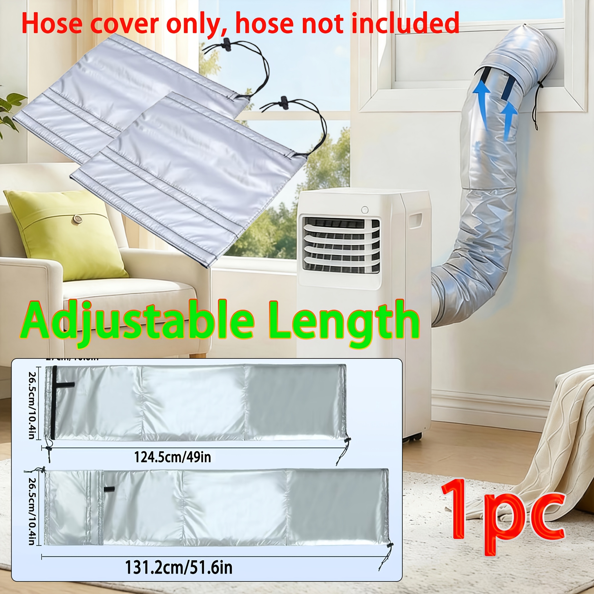 Portable Air Conditioner Hose Cover, Aluminum Foil Insulation, Expandable Dustproof Vent Pipe Sleeve, Energy Saving, Cooling Efficiency