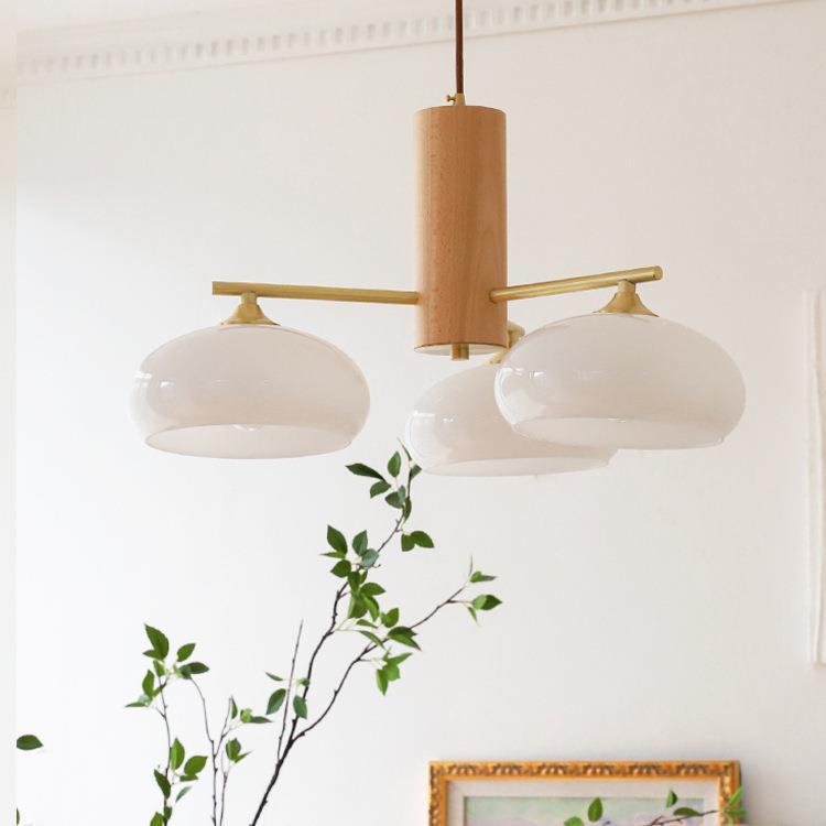 Log Style Glass Cover Chandelier Cream Bedroom Lamps