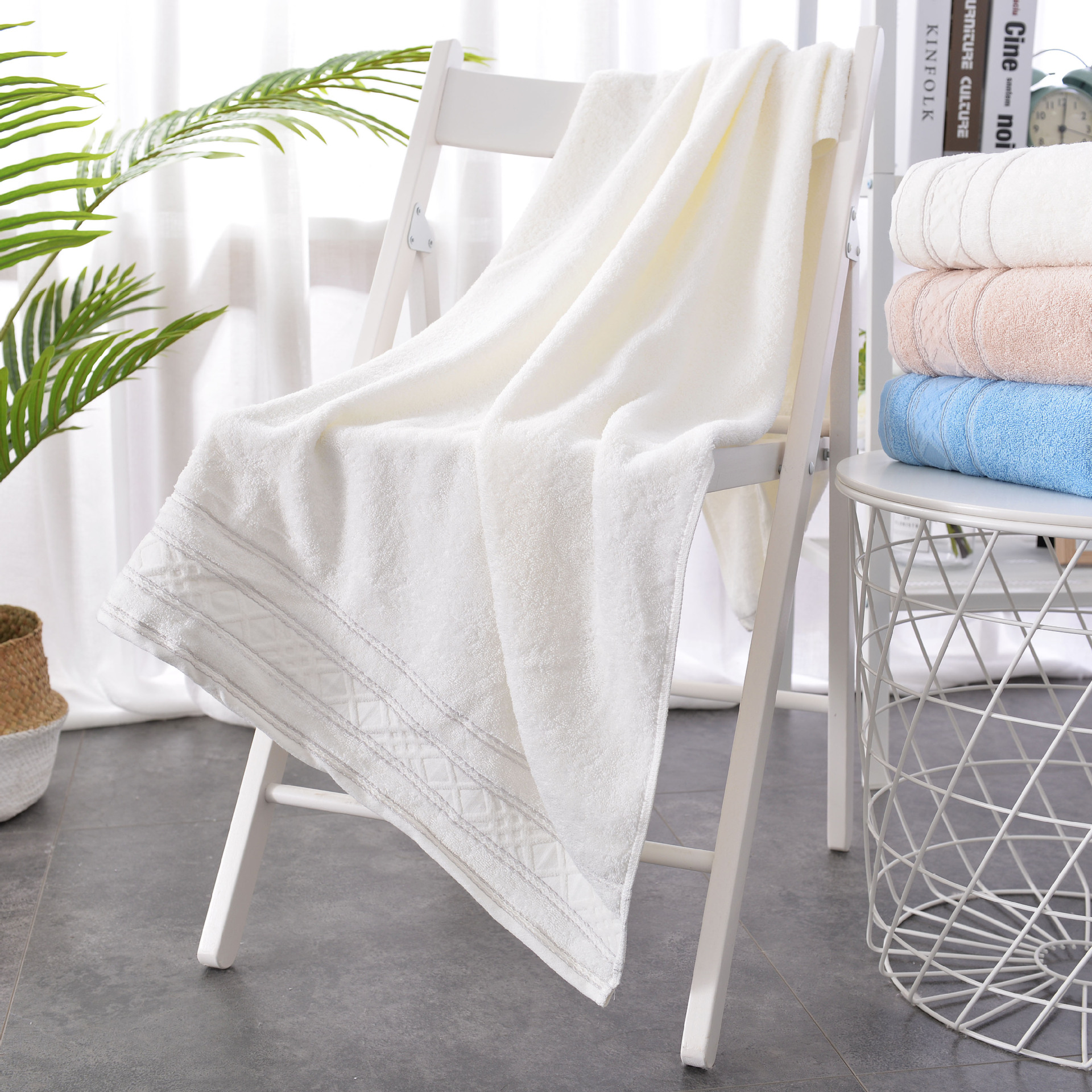 Pure Bath Towel Pure Cotton Thickened Large Size Embroidered Solid Color Highly Absorbent