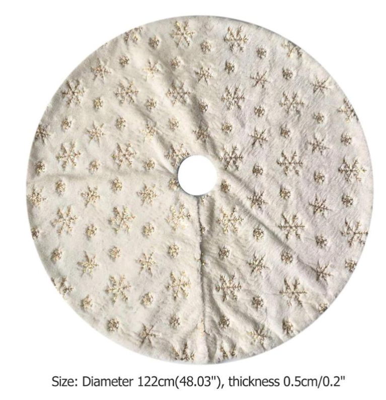 Golden Sequin Faux Rabbit Fur Embroidered Snowflake Tree Skirt
