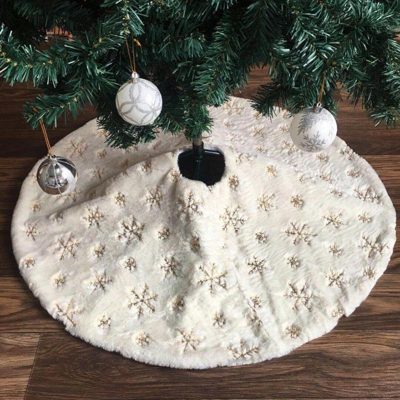 Golden Sequin Faux Rabbit Fur Embroidered Snowflake Tree Skirt - Image 2
