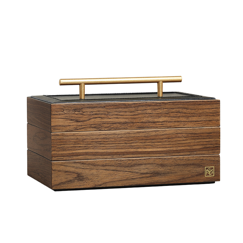 Solid Wood Brass Three-layer retro Wooden Necklace
