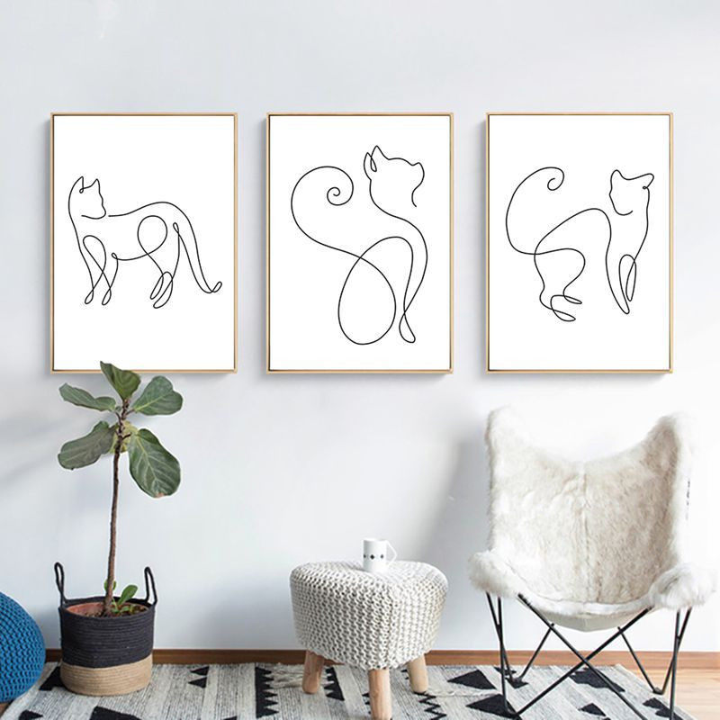 Simple Line Art Decorative Painting Sofa Living Room Background Mural Painting - Image 4
