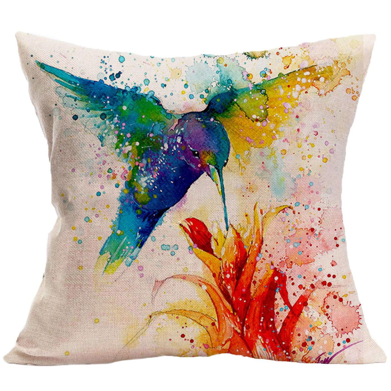 Rainbow Bird Linen Pillowcase Cartoon