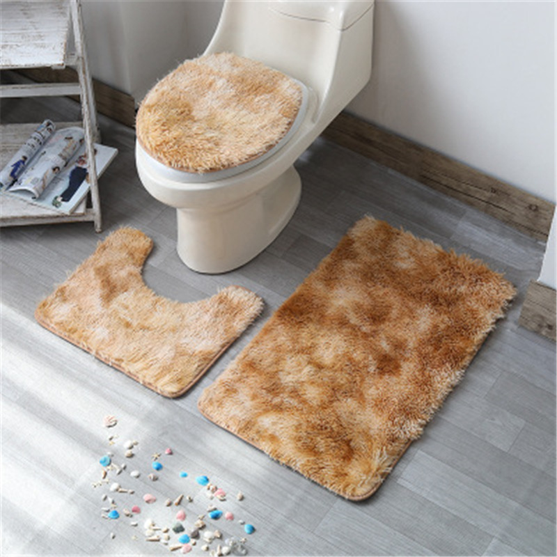 Tie-dyed Hairy Carpet Toilet Three-piece Non-slip Foot Mat - Image 7