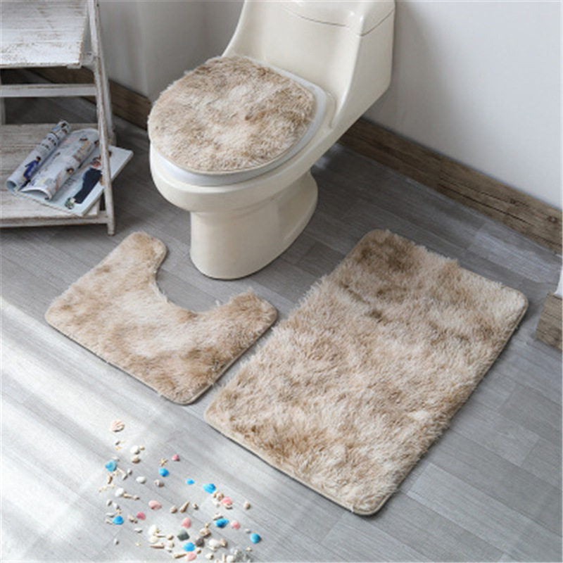 Tie-dyed Hairy Carpet Toilet Three-piece Non-slip Foot Mat - Image 4