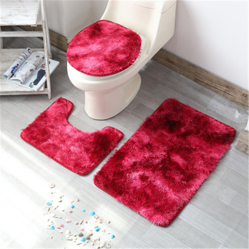Tie-dyed Hairy Carpet Toilet Three-piece Non-slip Foot Mat - Image 9