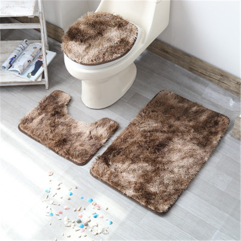 Tie-dyed Hairy Carpet Toilet Three-piece Non-slip Foot Mat - Image 3