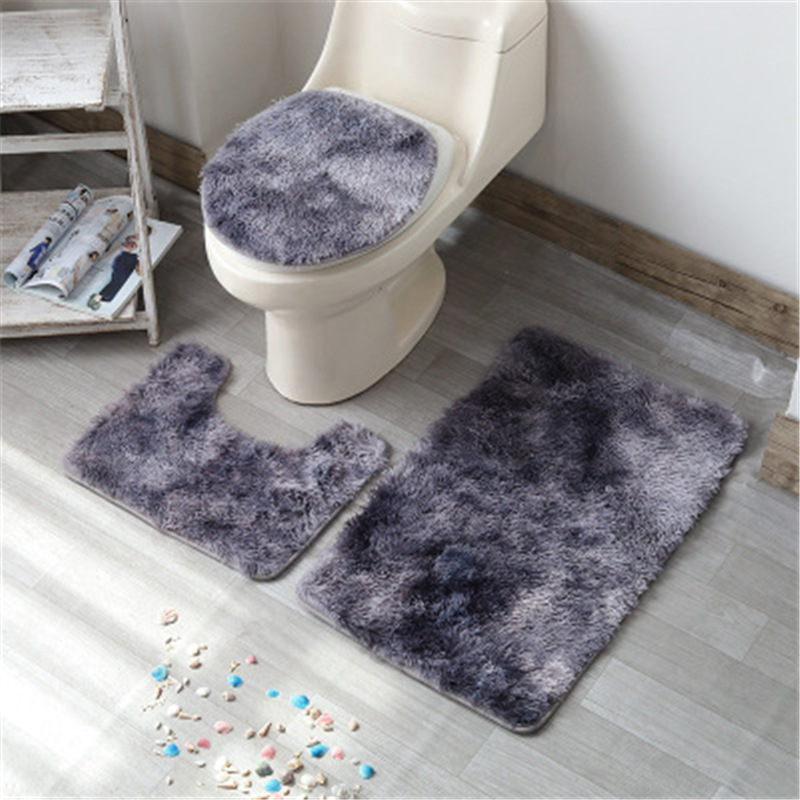 Tie-dyed Hairy Carpet Toilet Three-piece Non-slip Foot Mat - Image 2