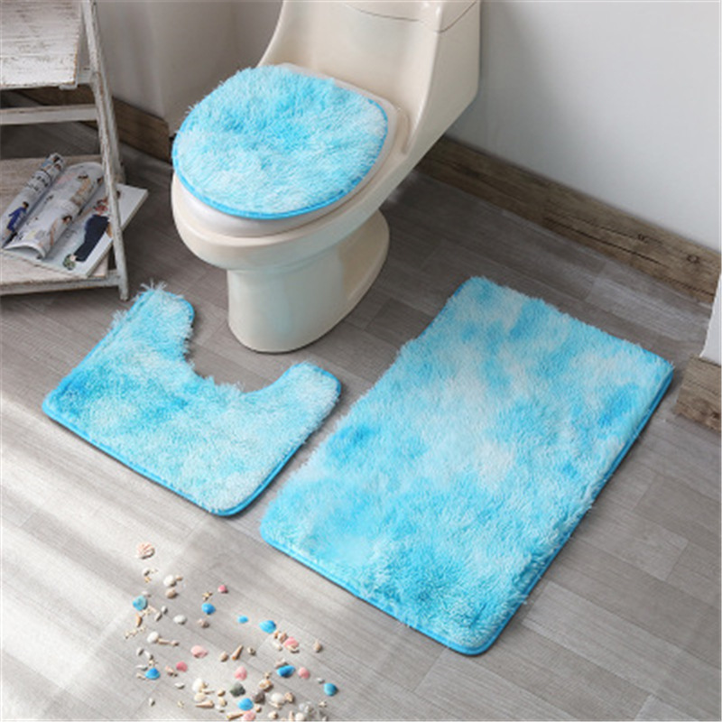 Tie-dyed Hairy Carpet Toilet Three-piece Non-slip Foot Mat - Image 8