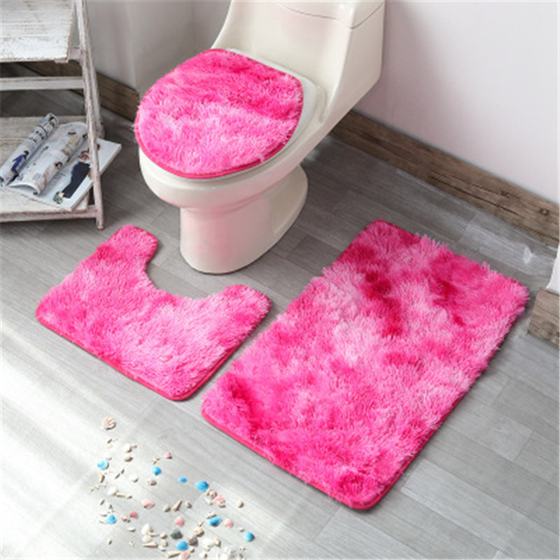 Tie-dyed Hairy Carpet Toilet Three-piece Non-slip Foot Mat - Image 6