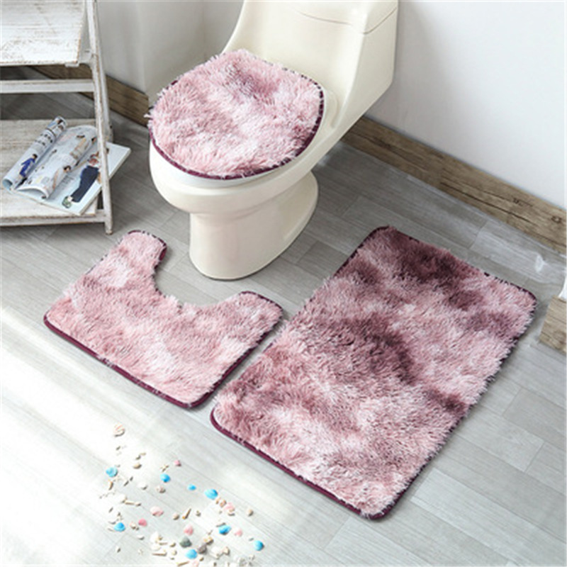 Tie-dyed Hairy Carpet Toilet Three-piece Non-slip Foot Mat - Image 5
