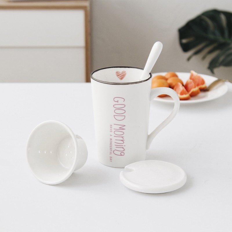 Tea Water Separation And Brewing Ceramic Cup Filter Spoon With Lid