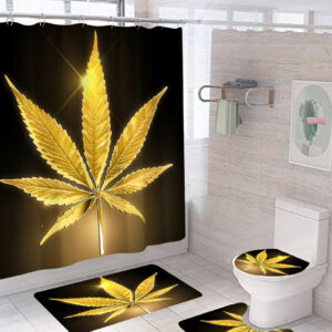Hemp Leaf Shower Curtain Waterproof And Mildew Proof Copper Buttonhole Plastic Hook