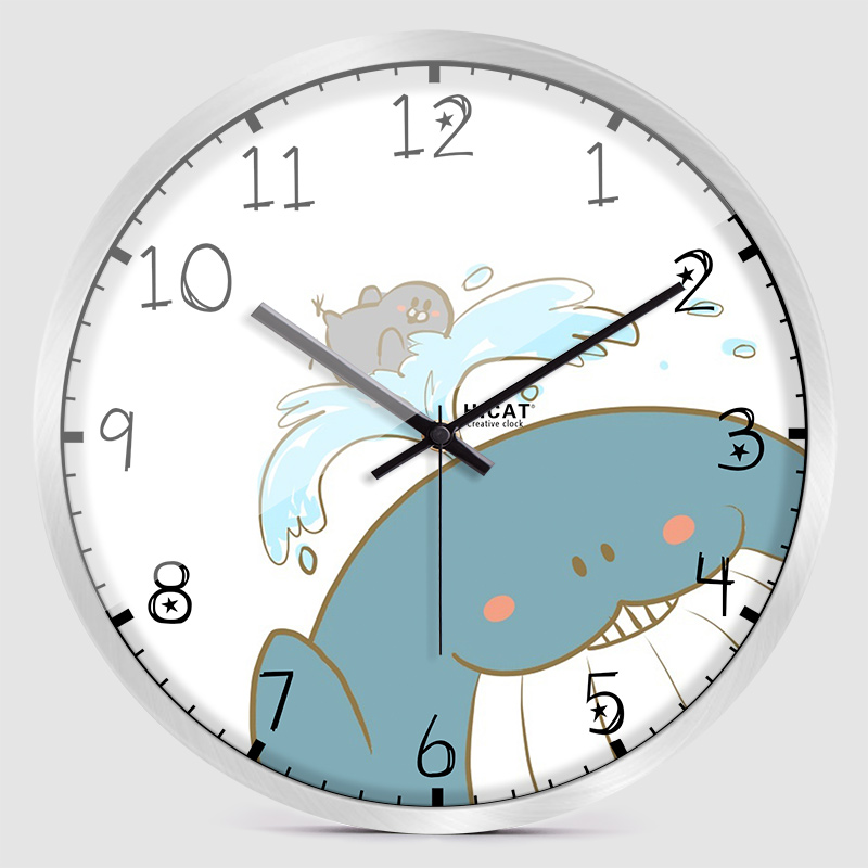 Blue Little Whale Creative Wall Clock Children's Room Electronic Quartz Clock - Image 9