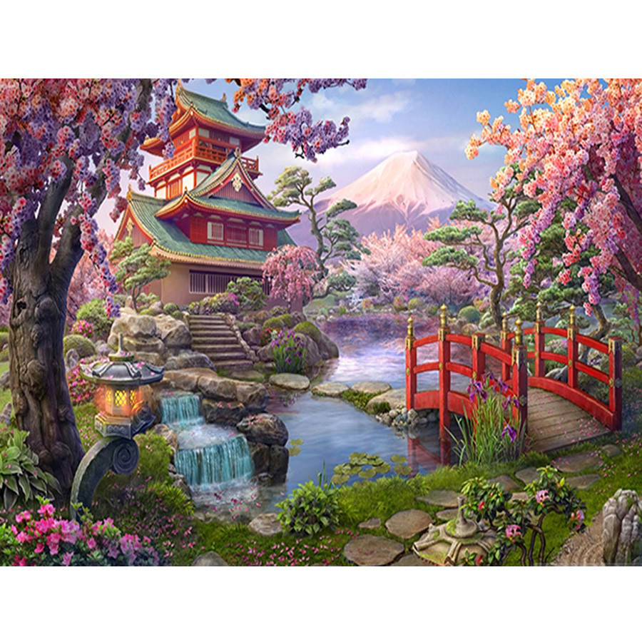 Mount Fuji-cherry Blossom Theme Diamond Painting, Full 5D Embroidery Kit