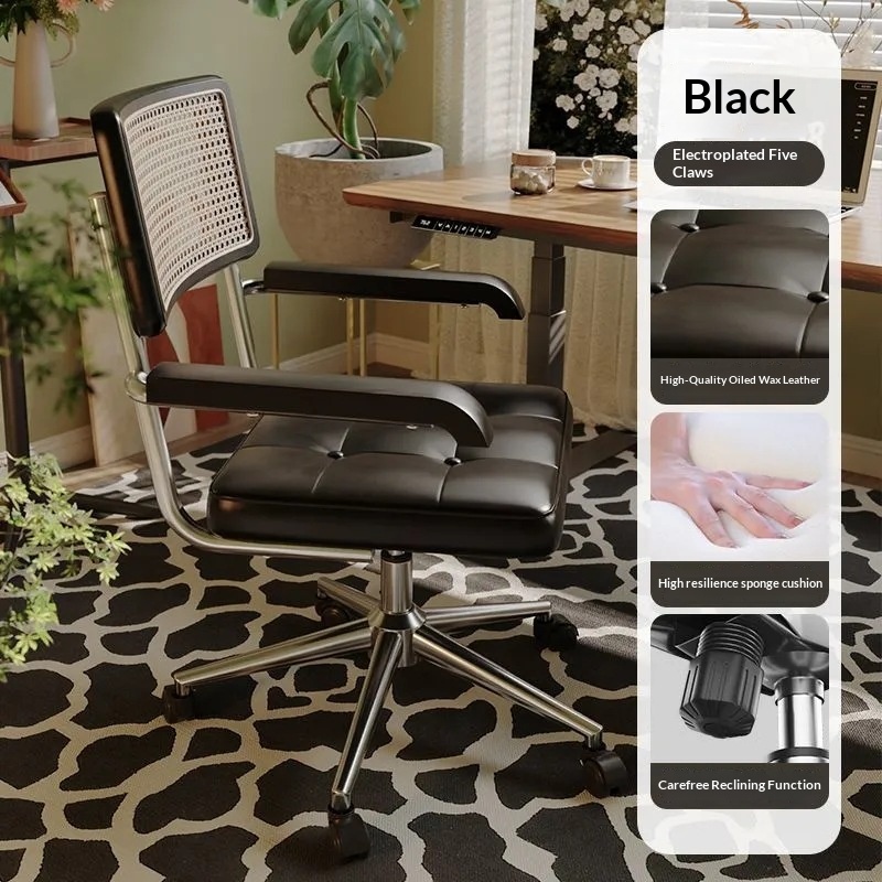 Retro-style Home Office Computer Chair Made From Imitation Rattan - Image 2