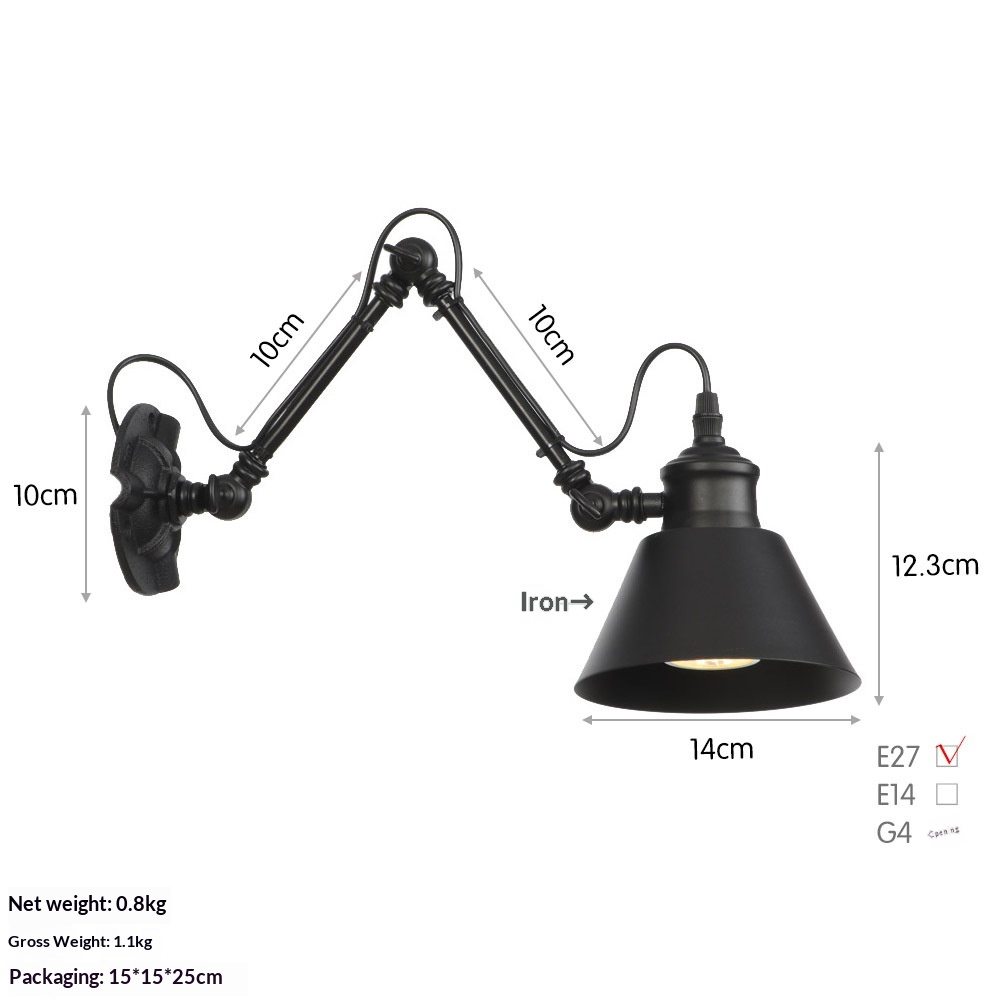 Retro American-style Minimalist Double-joint Adjustable Wrought-iron Wall Lamp