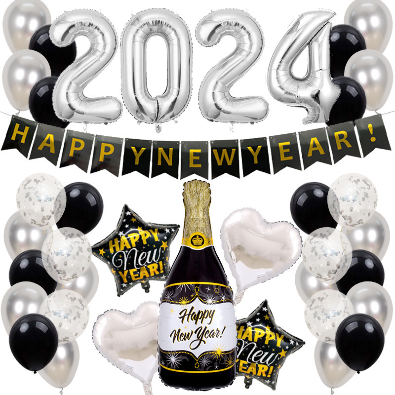 New Year Party Balloon Set Wine Bottle Flag 32-inch Digital Balloon Combination Decorative Set - Image 2