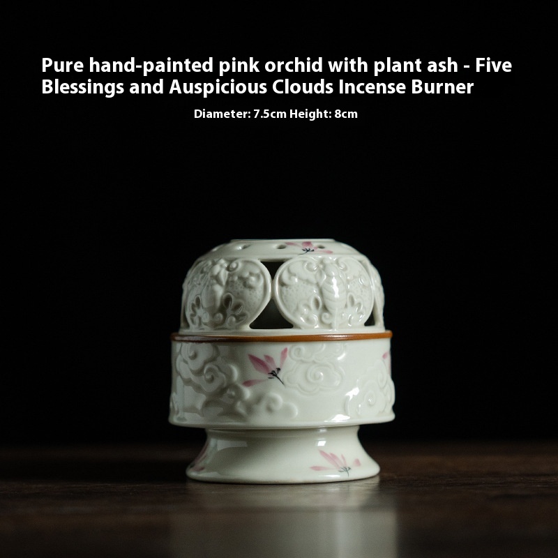 Hand Drawn Orchid Xiangyun Ceramic Incense Burner