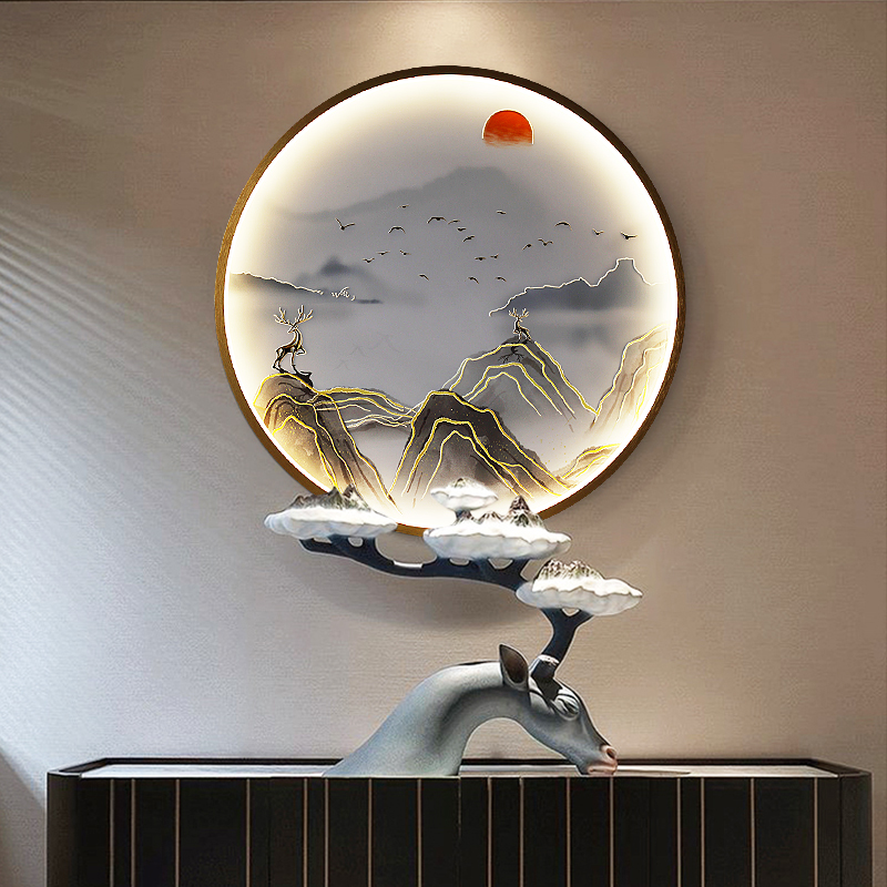 Three Dimensional Relief Entryway Decorative Painting Lamp Circular Background Wall Landscape Mural Lamp - Image 2