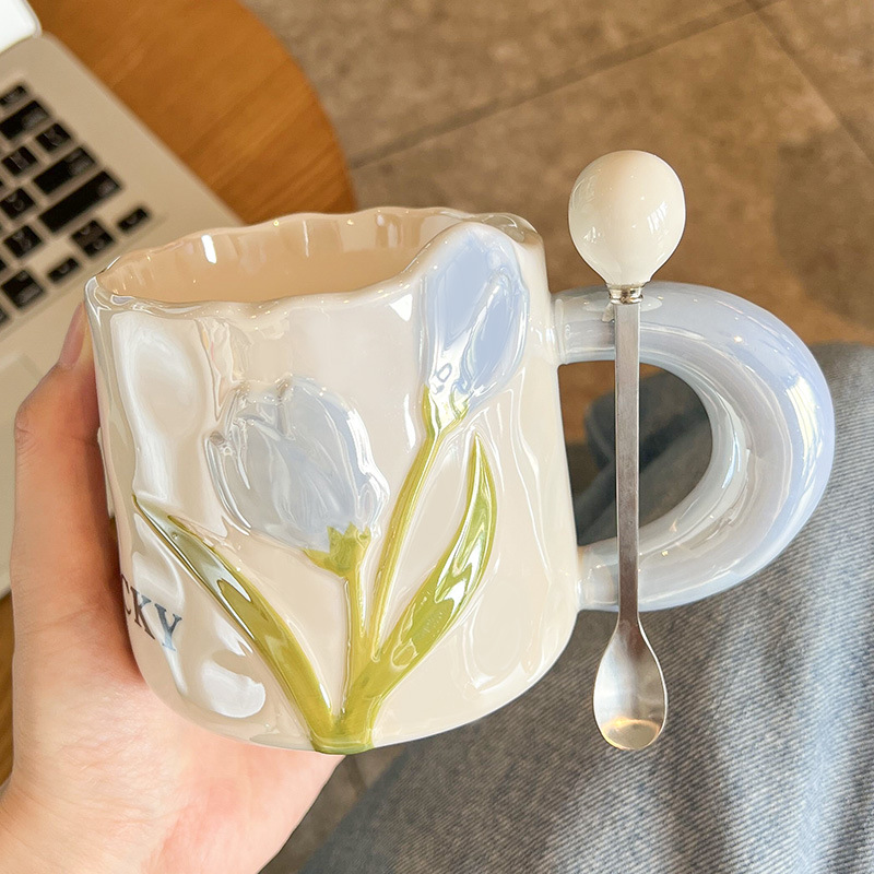 Creative Tulip Ceramic Cute High Appearance Gift Couple Coffee Mug - Image 5