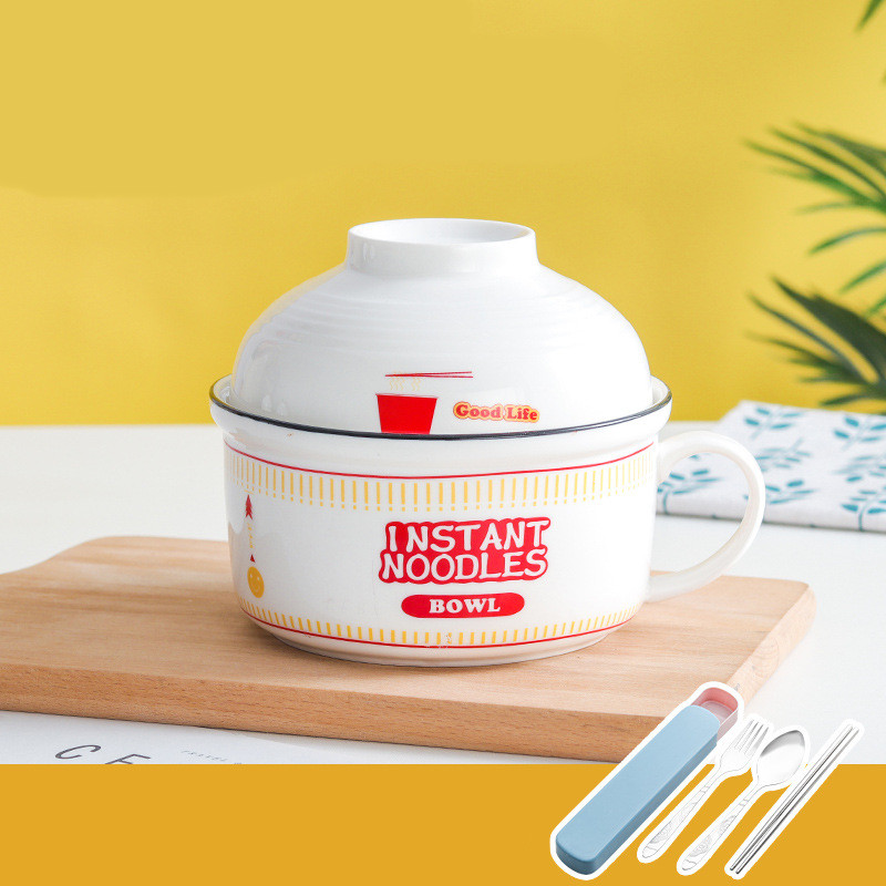 Japanese Creative Ceramic Instant Noodle Bowl With Lid - Image 8