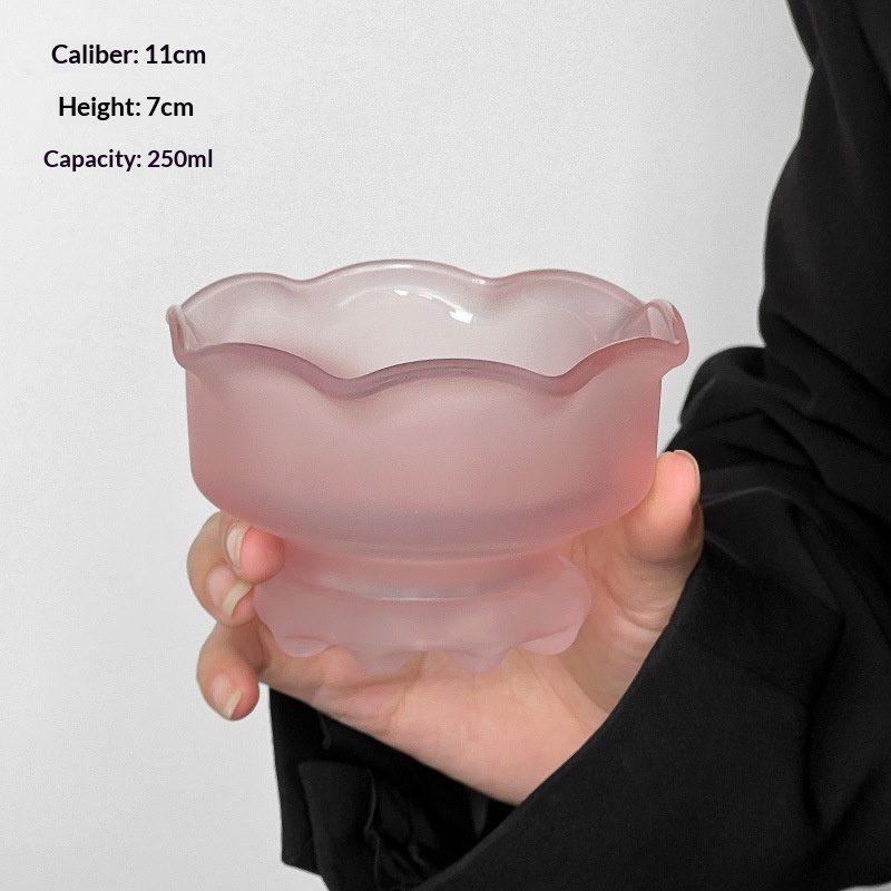 Pink-flowered High-footed Glass Ice Cream, Pudding, And Dessert Cup