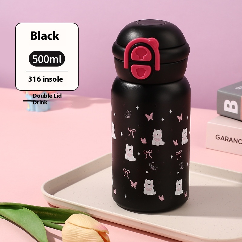 Cute Black Cat Good-looking Vacuum Cup Girls Children Students Large Capacity With Straw - Image 3