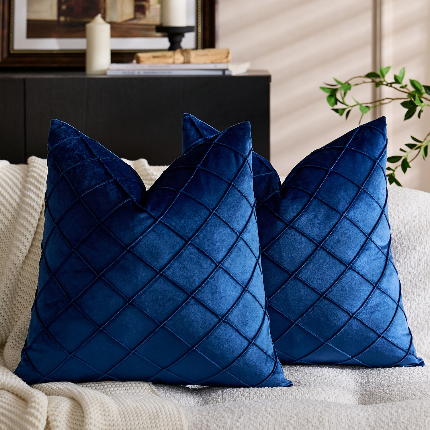 Solid Color Velvet Embroidered Plaid Pillowcase