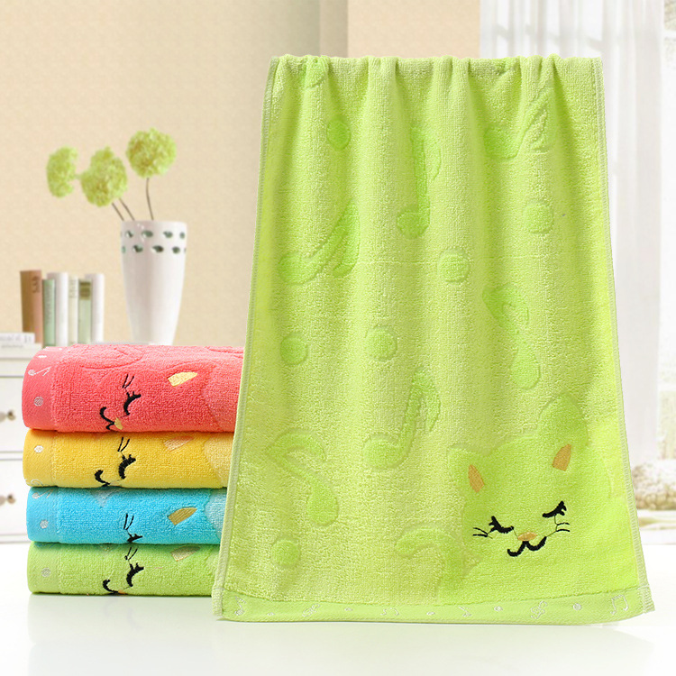 Bamboo Fiber Children's Jacquard Embroidery Notes Cat Small Towel - Image 2