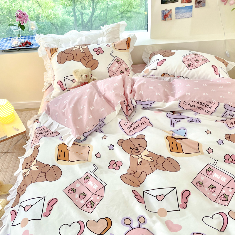 Small Floral Cotton Four-piece Bed Princess Style - Image 3
