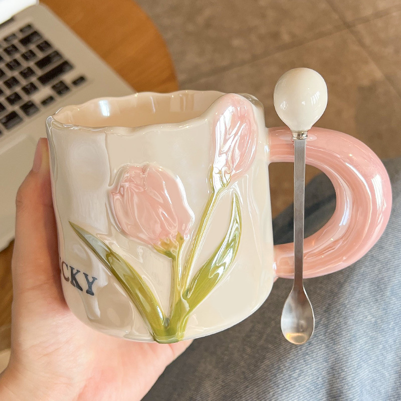Creative Tulip Ceramic Cute High Appearance Gift Couple Coffee Mug - Image 2