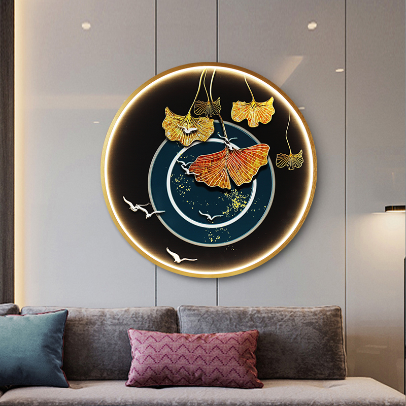 Three Dimensional Relief Entryway Decorative Painting Lamp Circular Background Wall Landscape Mural Lamp - Image 6