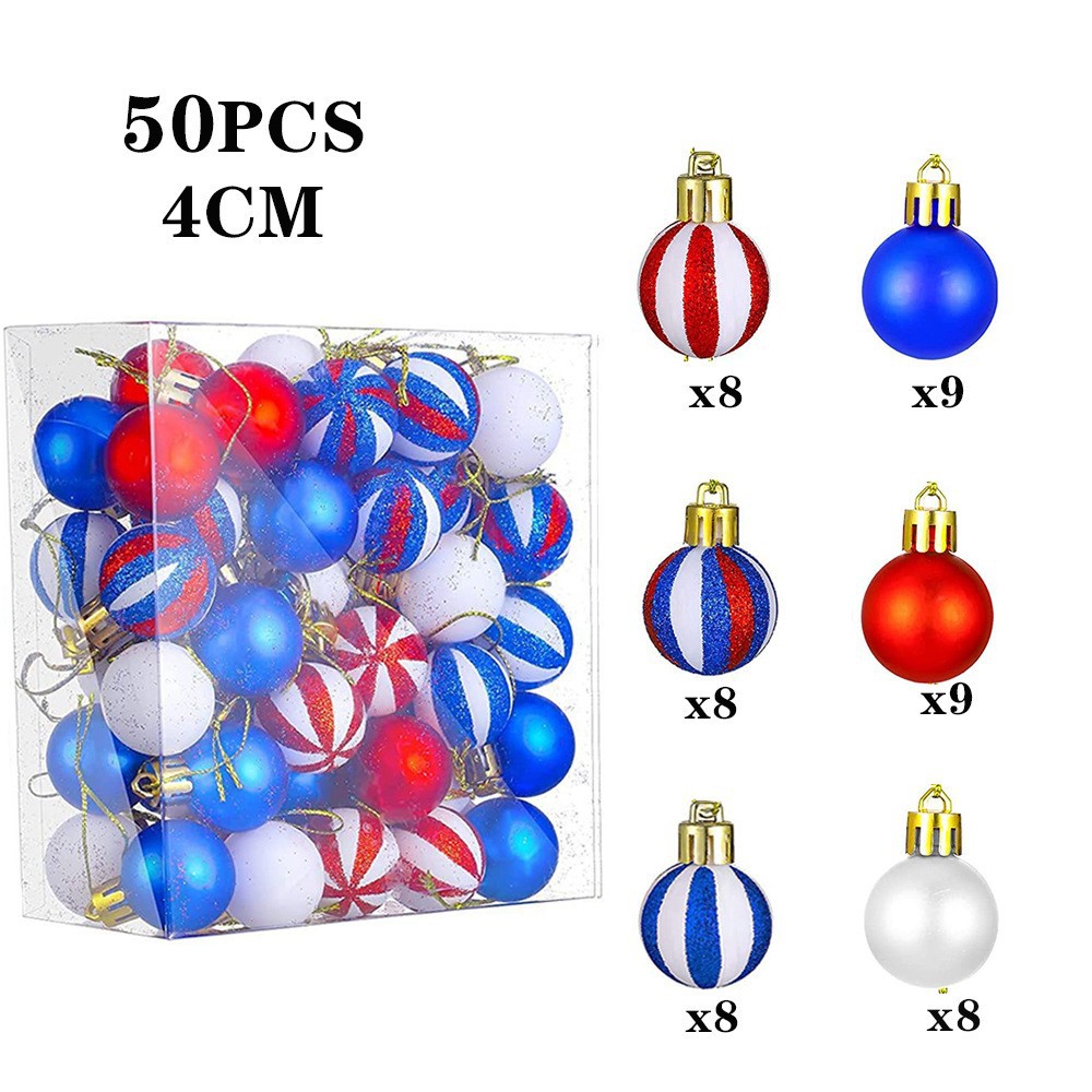 4cm US Independence Day Patriotic Ball Pendants, 50-piece Decorative Ball Set