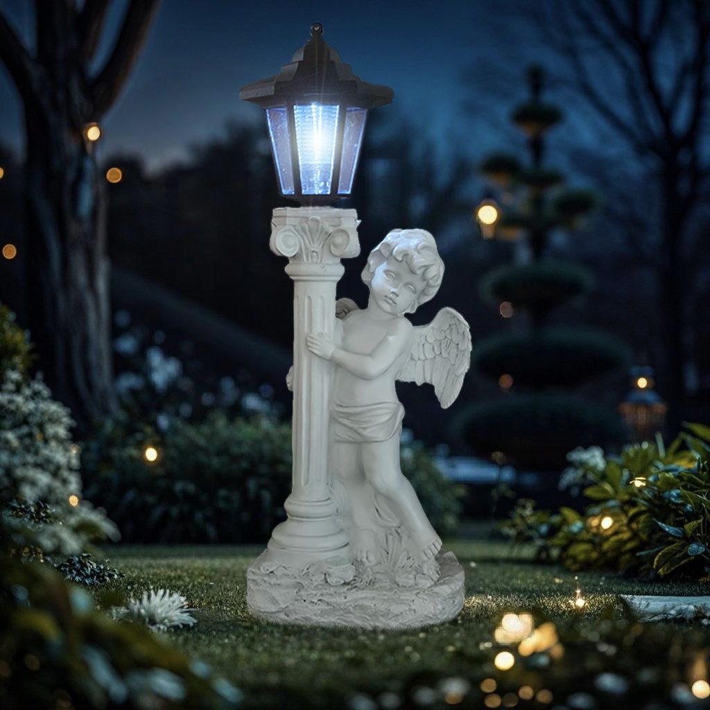 Antique Roman Column Angel Solar-Powered Lamp Ornament Garden Balcony Landscape Light - Image 2