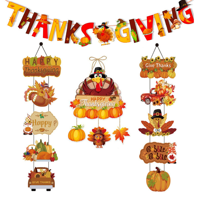 Thanksgiving Decoration Couplet Autumn Harvest Maple Leaf Hanging Flag Turkey Pumpkin Listing - Image 3