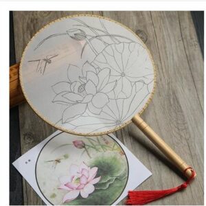 Meticulous hand painting blank round fan diy round silk