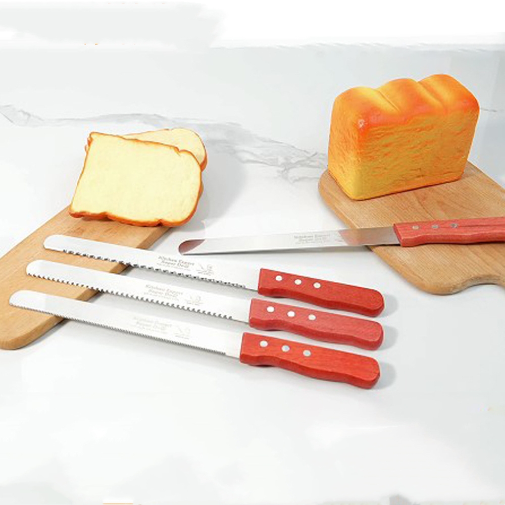 Red Wooden Handle Stainless-steel Bread Knife 10-inch Baking Cake Sliced Toast Tool Bread Saw Knife Coarse Texture Fine Teeth