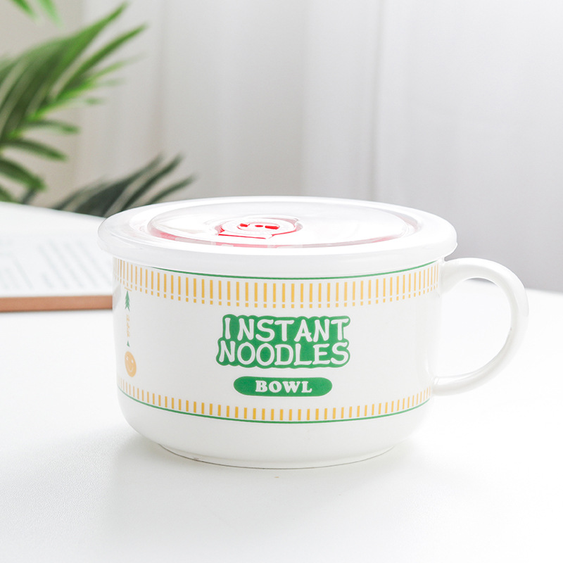Japanese Creative Ceramic Instant Noodle Bowl With Lid - Image 9