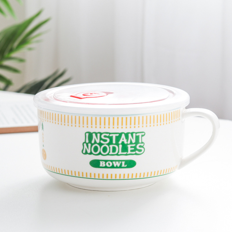 Japanese Creative Ceramic Instant Noodle Bowl With Lid - Image 10