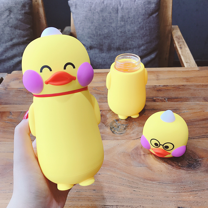 Cute Men And Women Cartoon Little Yellow Duck Glass Cup