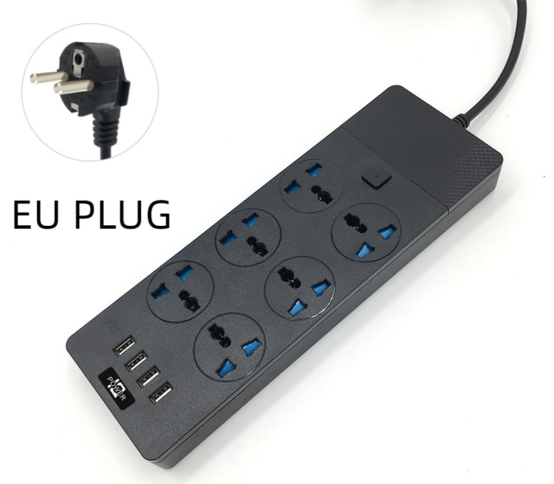 New 3000W Power Strip With Built-in 4USB Interface, 6 Direct Power Sockets, 2M Cable, High-power Strip - Image 2